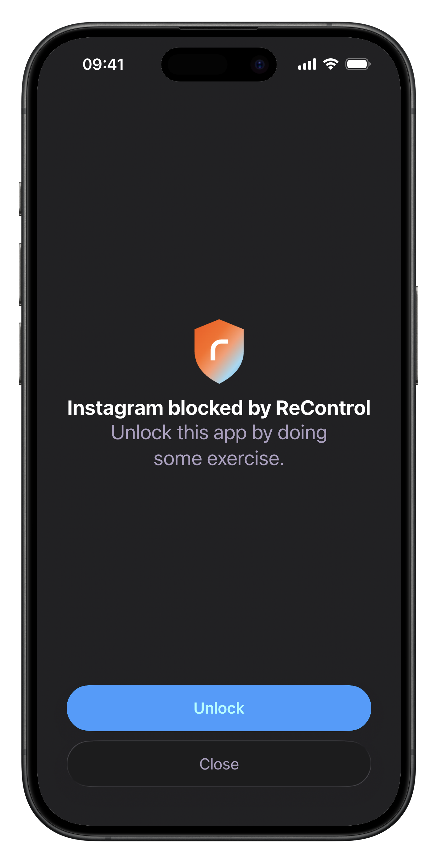 An app blocked by ReControl until you exercise